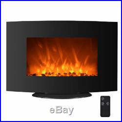 1500W Heat Adjustable Electric Wall Mount Fireplace Heater Standing with Glass