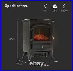 1850W Small Black Portable Electric Stove Heater Log Burning Effect Fireplace