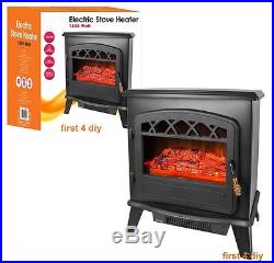 1.8KW Black Log Burning Flame Effect 1850W Electric Fire Heater Fireplace Stove