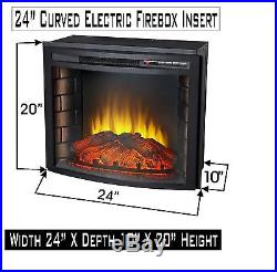 24 Curved Electric Fireplace Insert Firebox with Heater chimney Vent free