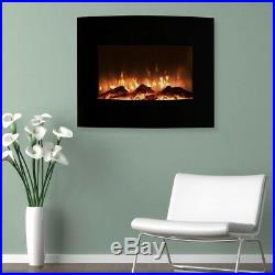 25 in. Mini Curved Electric Fireplace Heat Wall and Floor Mount Modern Black