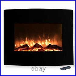 25 in. Mini Curved Electric Fireplace with Wall and Floor Mount in Black
