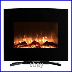 25 in. Mini Curved Electric Fireplace with Wall and Floor Mount in Black