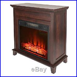 27 Freestanding Electric Fireplace Brown Wooden Mantel Heater with 3D Flame Log