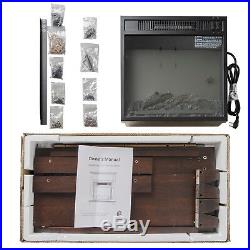 27 Freestanding Electric Fireplace Brown Wooden Mantel Heater with 3D Flame Log
