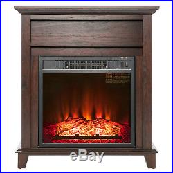 27 Freestanding Electric Fireplace Wood Mantel Brown 3D flame with Logs Heater
