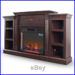 28 Traditional Electric Infrared Fireplace Heater Wood Mantel with 6 Shelves