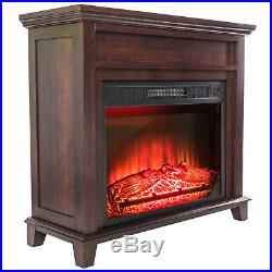 32 Electric Fireplace Brown Wooden Mantel Firebox 3D Flame Heater with Logs