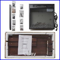 32 Electric Fireplace Brown Wooden Mantel Firebox 3D Flame Heater with Logs