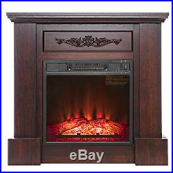 32 Electric Fireplace Insert Brown Floral Mantel Firebox 3D Flame Heater withLogs