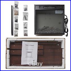 32 Electric Fireplace Insert Brown Floral Mantel Firebox 3D Flame Heater withLogs