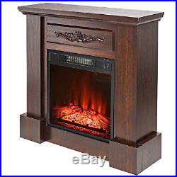 32 Insert Brown Wood Style Mantel Electric Fireplace Floral 3D Flame Log Heater
