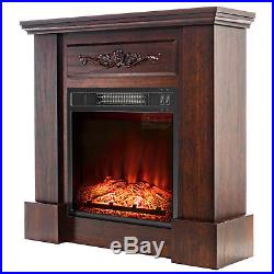 32 Insert Brown Wood Style Mantel Electric Fireplace Floral 3D Flame Log Heater