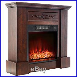 32 in. Insert Electric Fireplace Brown Wooden Mantel Floral 3D Flames Log Heater