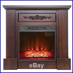 32 in. Insert Electric Fireplace Brown Wooden Mantel Floral 3D Flames Log Heater