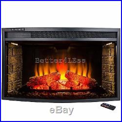 33 Freestanding Electric Fireplace Insert Heater with Tempered Glass and Remote