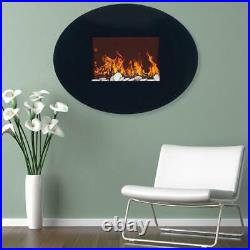 34 in. Wall-Mount Oval Glass Electric Fireplace in Black