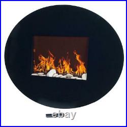 34 in. Wall-Mount Oval Glass Electric Fireplace in Black