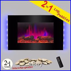 36 2-in-1 Tempered Glass Heat Wall Mount Adjustable LED Log Electric Fireplace