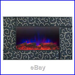 36 Electric Fireplace Heat Tempered Glass Wall Mount 2-in-1 Pebbles with Vines
