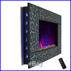 36 Electric Fireplace Heat Tempered Glass Wall Mount 2-in-1 Pebbles with Vines