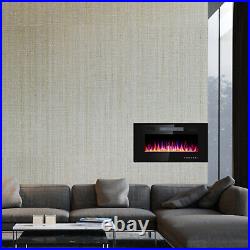 36 Electric Fireplace Heater Recessed Ultra Thin Wall Mounted Multicolor Flame