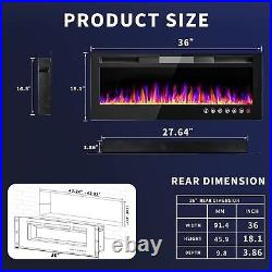 36'' Electric Fireplace Wall Mounted Free Standing Noiseless Heater Flame Color