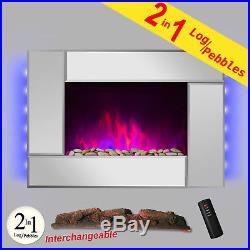 36 Freestanding Electric Fireplace Heat Tempered Glass Wall Mount Adjustable