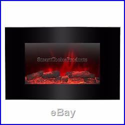 36 Heat Wall Mount Adjustable LED Log 2-in-1 Tempered Glass Electric Fireplace