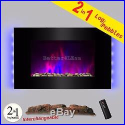36 Tempered Glass 2-in-1 Heat Wall Mount Adjustable LED Log Electric Fireplace