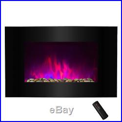 36 Tempered Glass Electric Fireplace Heat Wall Mount 2 Setting LED Log 2 in 1