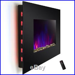 36 Tempered Glass Electric Fireplace Heat Wall Mount 2 Setting LED Log 2 in 1