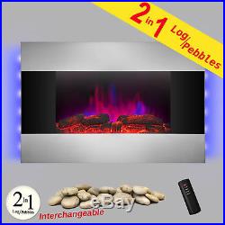 36 Tempered Glass Electric Fireplace Heat Wall Mount Adjustable 5200 BTU 1500W