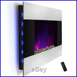 36 Tempered Glass Electric Fireplace Heat Wall Mount Adjustable 5200 BTU 1500W