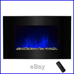 36 Tempered Glass Heat Adjustable LED Log 2-in-1 Wall Mount Electric Fireplace