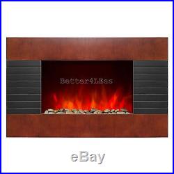 36 Tempered Glass Wall Mount Adjustable Electric Fireplace Log & Pebble 2-in-1