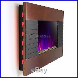 36 Tempered Glass Wall Mount Adjustable Electric Fireplace Log & Pebble 2-in-1