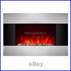 36 Wall Mount Log Pebble 2-in-1 Stainless Steel Electric Fireplace Stove Heater