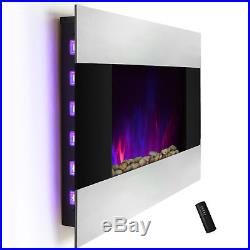 36 Wall Mounted Electric Fireplace Control Remote Heater Firebox Wood & Pebble