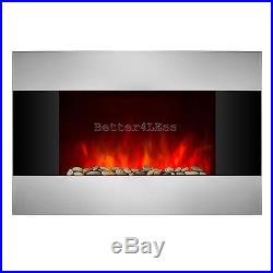 36 Wall Mounted Electric Fireplace Control Remote Heater Firebox Wood & Pebble