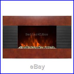 36 Wood Tempered Glass Wall Mount 2 Setting Electric Fireplace 2-in-1 Set Bed