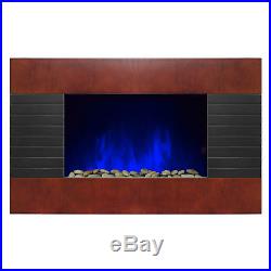 36 Wooden Tempered Glass Heat Wall Mount 2-in-1 Pebbles Electric Fireplace