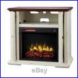 38in Infrared Fireplace Heater Aged White Mantel TV Stand 5200 BTU Door Remote