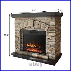 42Faux Stone Mantel Infrared Electric Fireplace with Timer&Remote Control