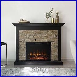 45Faux Stone Mantel Infrared Electric Fireplace with Timer&Remote Control