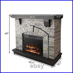 45Grey Faux Stone Mantel Infrared Electric Fireplace with Timer