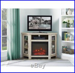48 Corner Fireplace Wood Media TV Stand Console Oak Beachwood Flame Logs Heater