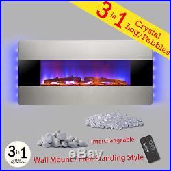 48 Freestanding Wall Mount Electric Fireplace Heater 3D Flames Remote withLogs