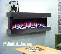 50 Inch Led Digital Flames Black Mantel Wall Mounted Electric Fire 3 Sided Glass