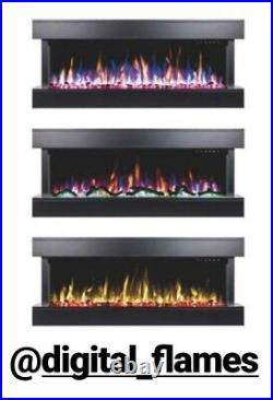 50 Inch Led Digital Flames New Mantel Wall Mounted Electric Fire 3 Sided Glass